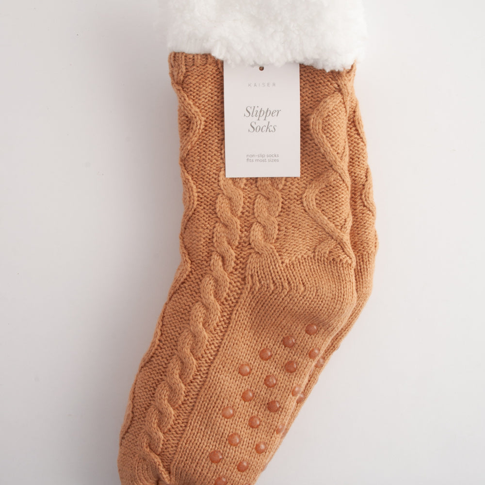 Kaiser Slipper Socks - CARAMEL CABLE